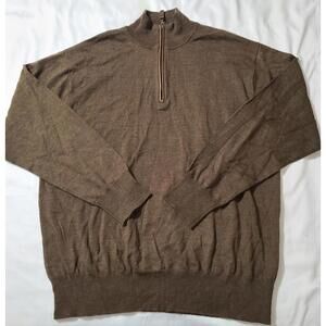 Orvis Merino Wool 1/4 Zip Sweater Mens Size Large Brown Mock Neck Soft Pullover
